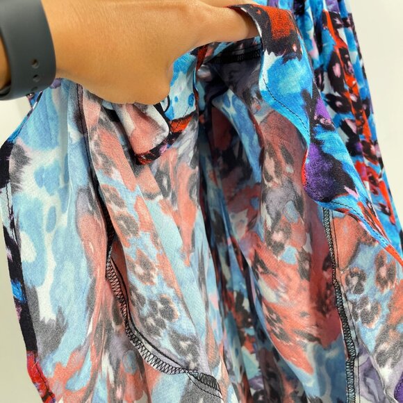 Karen Millen Petite V-Neck Wrap Dress Watercolor Print Feminine Womens Size 14 - Picture 9 of 9